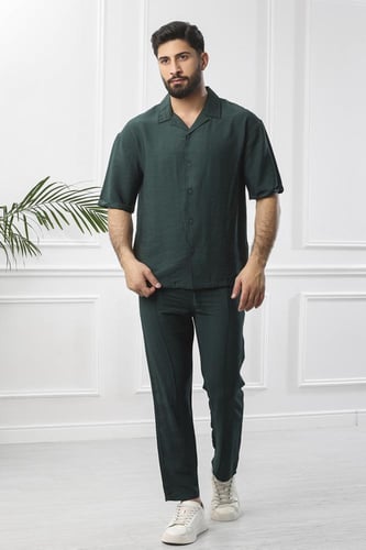 طقم رجالي بحري طويل سادة بأكمام متوسطة الطول