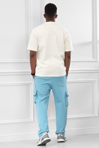 طقم رجالي صيفي كاجوال اوفر سايز مكون من تيشرت بلون...