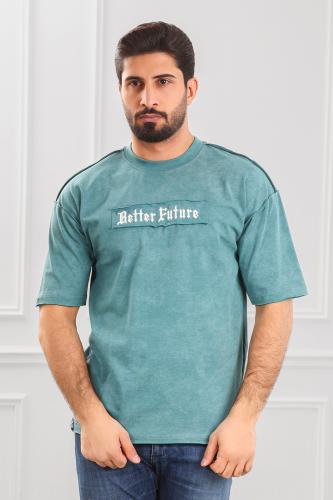 تيشرت رجالي أوفر سايز مغسول بطبعة Better Future مح...