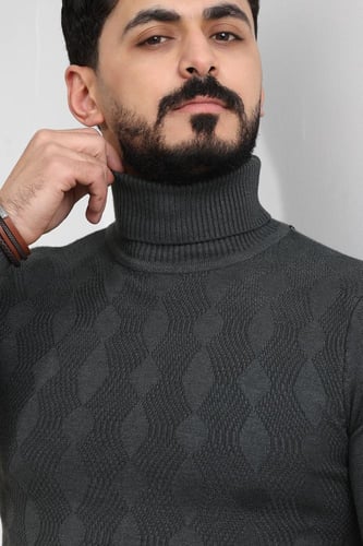 بلوفر شتوي رجالي هاينك منقوش برقبة