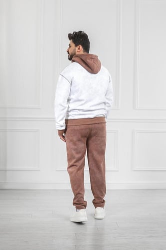 طقم رجالي شتوي فرو بلونين وبسحاب وقبعة وطباعة نافر...