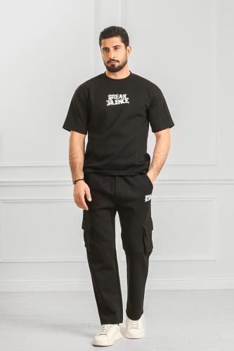 طقم رجالي أوفر سايز نص كم بجيب جانبيه