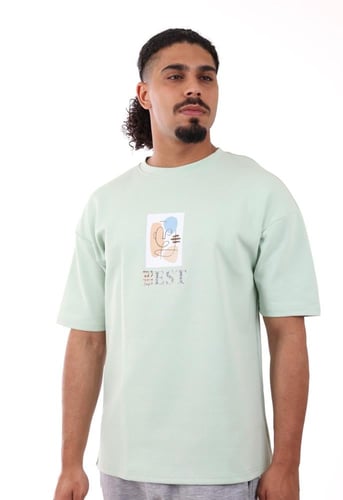 تيشرت رجالي صيفي اوفر سايز بياقة مدورة مغلقة وصباع...