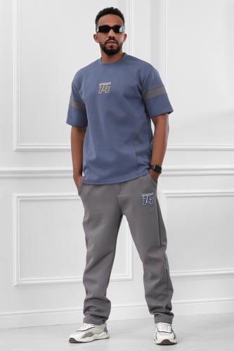 طقم رجالي صيفي كاجوال اوفر سايز بنطال طويل عصري بأ...