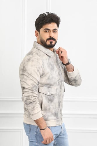 جاكيت رجالي شتوي سحاب فرو مغسول بجيب مغلقة مائلة