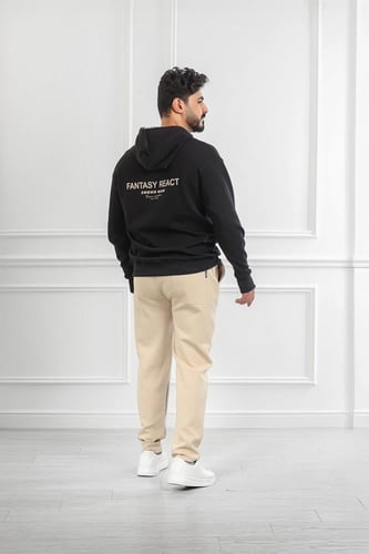 طقم رجالي شتوي دبل كاب بلونين وطبعة على التيشرت