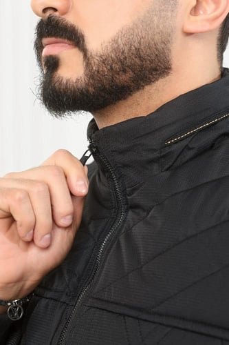 جاكيت رجالي شتوي سحاب فرو بأكمام قماشية مزمومة ضد...