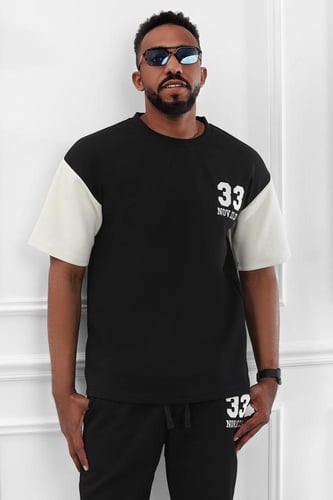 طقم رجالي صيفي كاجوال اوفر سايز مكون من تيشرت بطبع...