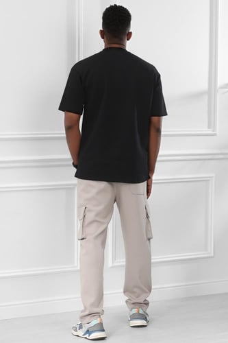 طقم رجالي صيفي كاجوال اوفر سايز مكون من تيشرت بلون...