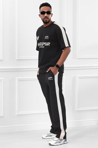 طقم رجالي صيفي كاجوال اوفر سايز مكون من تيشرت بطبع...