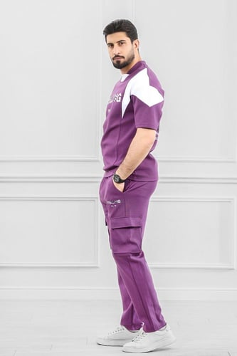 طقم رجالي أوفر سايز نص كم بجيب جانبيه