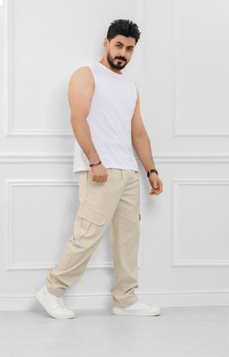 بنطلون رجالي بجيوب جانبية بقصة واسعة - بنطال كارجو...