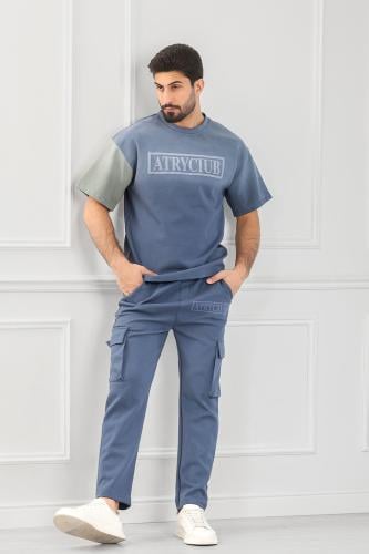 طقم رجالي أوفر سايز نص كم بجيب جانبيه