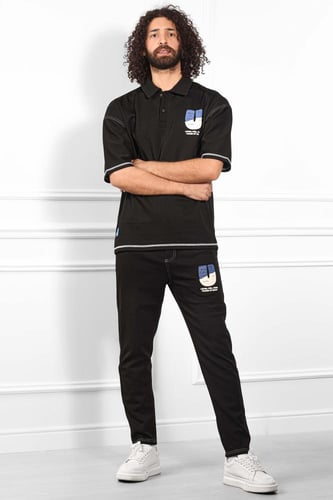 طقم رجالي صيفي كاجوال اوفر سايز بنطال مع تشيرت بأك...