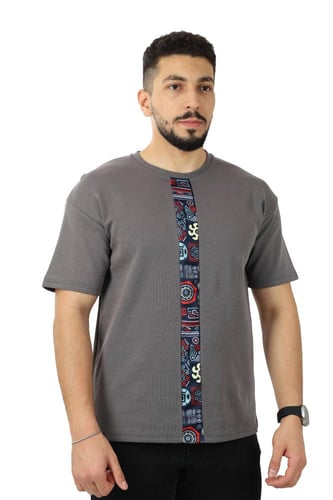 تيشرت رجالي صيفي اوفر سايز ينتصفها طباعة بأشكال هن...