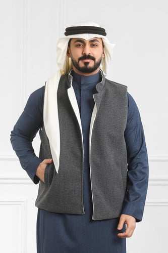 صدرية رجالي شتوي دبل فيس مفتوحة سادة مضلعة بجيب بل...