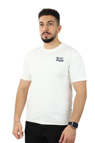 تيشرت رجالي صيفي اوفر سايز بطباعة طولية على الظهر