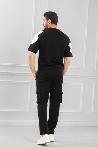 طقم رجالي أوفر سايز نص كم بنطال طويل مزين بأحرف Me...