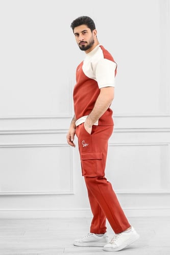 طقم رجالي أوفر سايز نص كم بجيب جانبيه