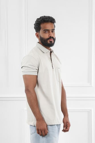 تيشرت رجالي صيفي بياقة بولو وأزرار مع جيبة على الص...