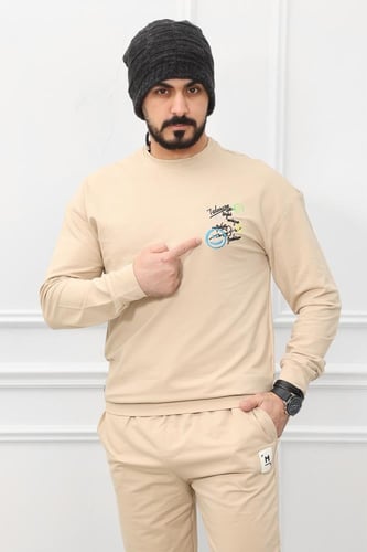 طقم رجالي شتوي كاجوال أرجل ضيقه وياقة مدورة مغلقة