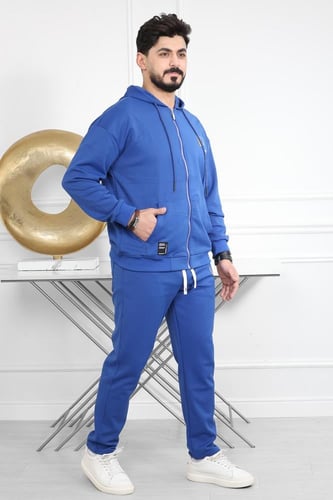 طقم رجالي شتوي اوفر سايز مكون من هودي بسحاب وبنطال