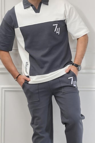 طقم رجالي صيفي كاجوال اوفر سايز ببتيشرت بياقة قميص...