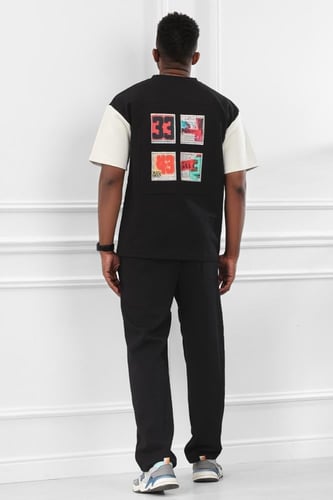 طقم رجالي صيفي كاجوال اوفر سايز مكون من تيشرت بطبع...