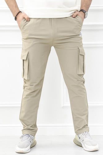 بنطال رجالي رياضي كارجو بخصر مطاطي وقصة مستقيمة مز...