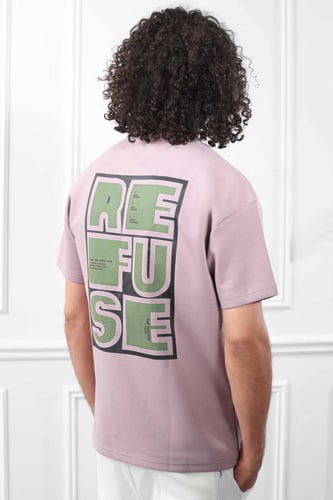 تيشرت رجالي اوفر سايز مزين بطبعة REFUSE متماثلة عل...