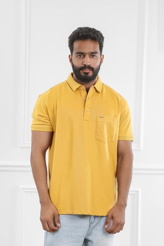 تيشرت رجالي صيفي بياقة بولو وأزرار مع جيبة على الص...