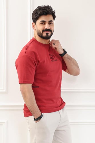 طقم رجالي اوفر سايز نص كم بنطال طويل ياقة دائرية م...