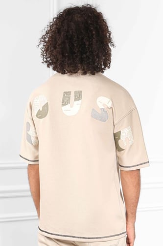 طقم رجالي صيفي كاجوال اوفر سايز بنطال مع تشيرت بأك...