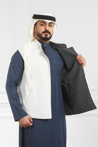 صدرية رجالي شتوي دبل فيس مفتوحة سادة مضلعة بجيب بل...