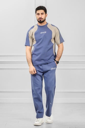 طقم رجالي أوفر سايز نص كم بنطال طويل