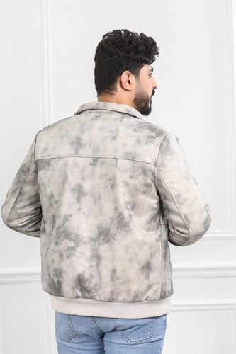 جاكيت رجالي شتوي سحاب فرو مغسول بأكمام مزمومة وجيب...