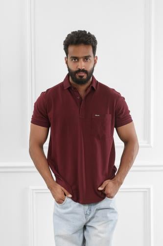 تيشرت رجالي صيفي بياقة بولو وأزرار مع جيبة على الص...