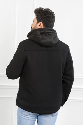 جاكت رجالي شتوي بأزرار معدنية وقبعة بلون مختلف وتط...