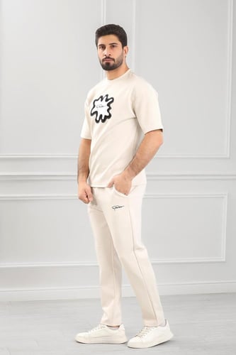 طقم رجالي أوفر سايز نص كم بنطال طويل