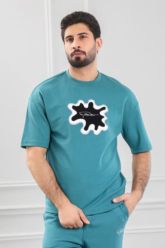 طقم رجالي أوفر سايز نص كم بنطال طويل