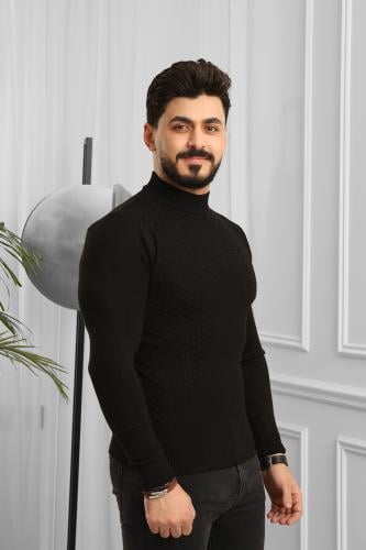 بلوفر شتوي رجالي هاينك منقوش برقبة نصف الياقة - بل...