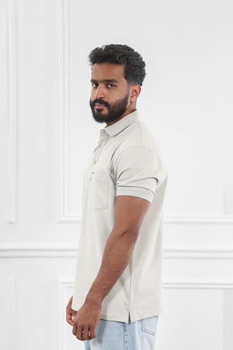 تيشرت رجالي صيفي بياقة بولو وأزرار مع جيبة على الص...