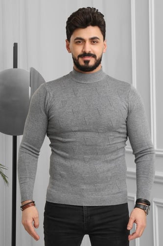 بلوفر شتوي رجالي هاينك منقوش برقبة نصف الياقة - بل...