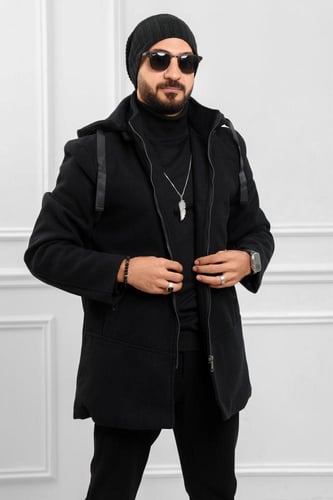 معطف رجالي شتوي طويل مزود بقبعة وجيوب