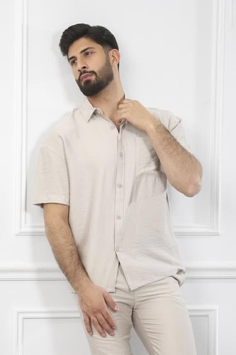 طقم رجالي بحري طويل سادة بأكمام قصيرة