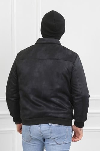 جاكيت رجالي شتوي سحاب فرو مغسول بجيب مغلقة مائلة