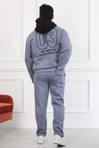 طقم رجالي شتوي اوفر سايز مكون من هودي مزود بطبعة و...