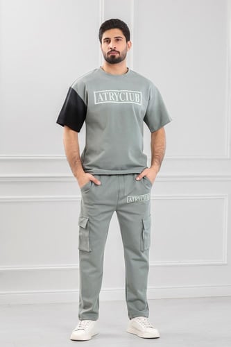 طقم رجالي أوفر سايز نص كم بجيب جانبيه