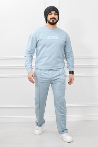 طقم رجالي شتوي كاجوال مزود بطبعة وبنطال واسع