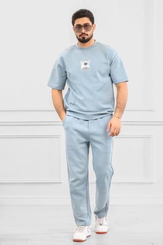 طقم رجالي أوفر سايز نص كم بنطال طويل